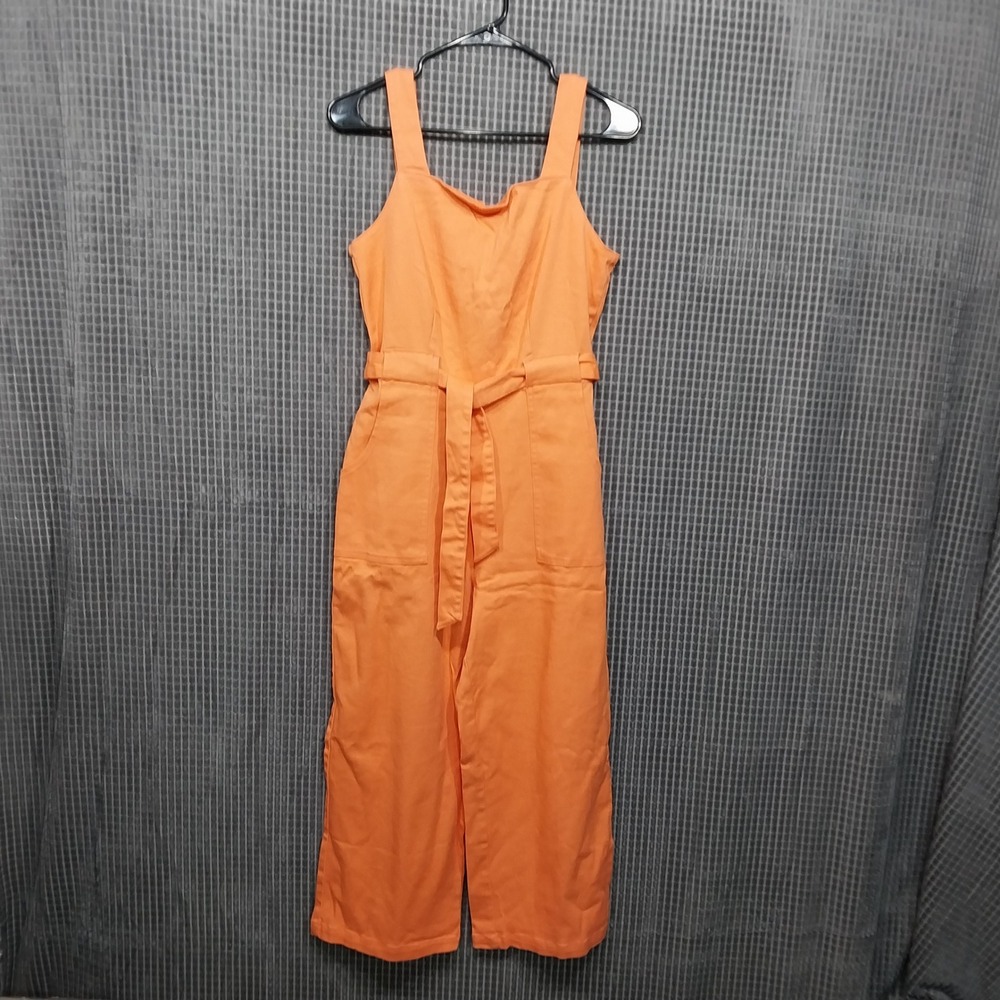 Copper Key Jumpsuit Women Wide Leg Belted Pockets Medium Orange